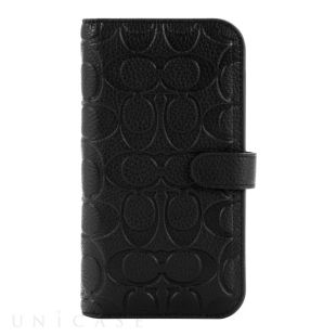 【iPhone14 Pro Max ケース】Leather Folio Case (Black Emboss Signature C Pebbled Leather)-4573565894675