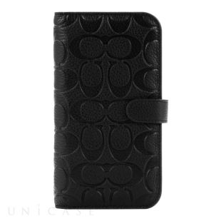 【iPhone14 Plus ケース】Leather Folio Case (Black Emboss Signature C Pebbled Leather)-4573565894613