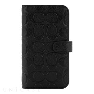 【iPhone14 Pro ケース】Leather Folio Case (Black Emboss Signature C Pebbled Leather)-4573565894552