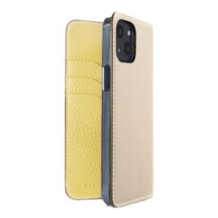 【iPhone13 ケース】ダイアリーケース シュリンクレザー (アイボリー × イエロー)-4589903571030