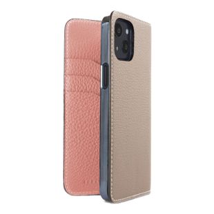 【iPhone13 ケース】ダイアリーケース シュリンクレザー (グレージュ × コーラル)-4589903571009