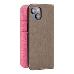 【iPhone14 ケース】ダイアリーケース シュリンクレザー (エトープ × アザレ)-4589903591656
