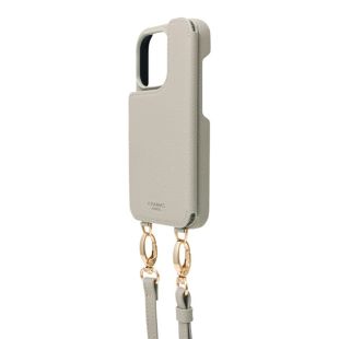 【iPhone15 Pro ケース】“Mou” PUレザー ショルダーストラップケース (グレージュ)-4570046397717
