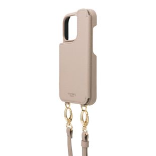 【iPhone15 Pro ケース】“Mou” PUレザー ショルダーストラップケース (アンティークローズ)-4570046398820