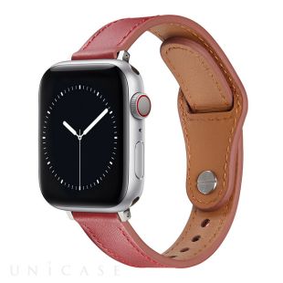 【Apple Watch バンド 49/45/44/42mm】ピンバックル レザー 本革細身 (レッド) for Apple Watch Ultra2/1/SE(第2/1世代)/Series9/8/7/6/5/4/3/2/1-4580046894314