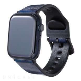 【Apple Watch バンド 41/40/38mm】”CAMO” Italian Genuine Leather Watchband (Blue) for Apple Watch SE(第2/1世代)/Series9/8/7/6/5/4/3/2/1-4570046387008