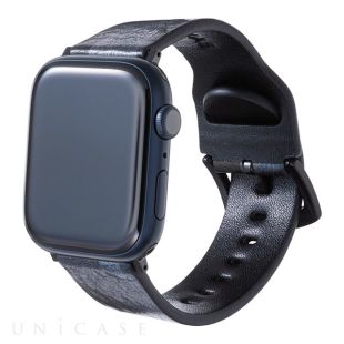 【Apple Watch バンド 41/40/38mm】”CAMO” Italian Genuine Leather Watchband (Black/Gunmetal) for Apple Watch SE(第2/1世代)/Series9/8/7/6/5/4/3/2/1-4570046386995