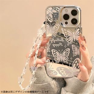 【iPhoneSE(第3/2世代)/8/7 ケース】ミラーケース ストラップ付き(バタフライ)-4573558556900
