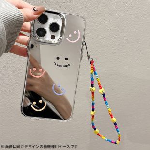 【iPhone15/14/13 ケース】ミラーケース ストラップ付き(スマイル)-4573558556894