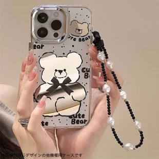 【iPhone15/14/13 ケース】ミラーケース ストラップ付き(ベアー)-4573558556863