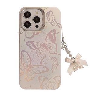 【iPhone15 Pro ケース】オーロラケース ストラップ付き(バタフライ)-4573558556849