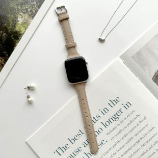 【Apple Watch バンド 41/40/38mm】シンプルレザースリムバンド (ベージュ) for Apple Watch SE(第2/1世代)/Series9/8/7/6/5/4/3/2/1-4573558553930