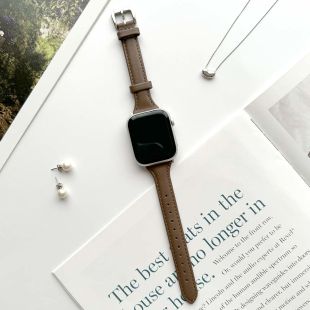 【Apple Watch バンド 41/40/38mm】シンプルレザースリムバンド (ブラウン) for Apple Watch SE(第2/1世代)/Series9/8/7/6/5/4/3/2/1-4573558553923