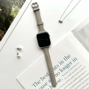 【Apple Watch バンド 41/40/38mm】シンプルレザースリムバンド (ライトグレー) for Apple Watch SE(第2/1世代)/Series9/8/7/6/5/4/3/2/1-4573558553916