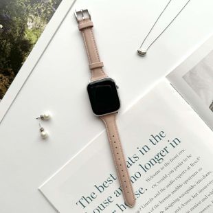 【Apple Watch バンド 41/40/38mm】シンプルレザースリムバンド (ピンク) for Apple Watch SE(第2/1世代)/Series9/8/7/6/5/4/3/2/1-4573558553909