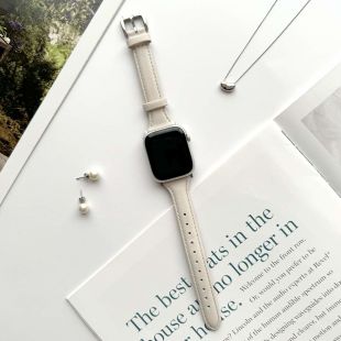 【Apple Watch バンド 41/40/38mm】シンプルレザースリムバンド (ホワイト) for Apple Watch SE(第2/1世代)/Series9/8/7/6/5/4/3/2/1-4573558553893