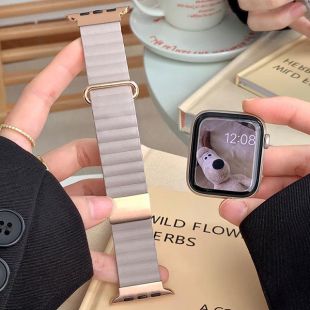 【Apple Watch バンド 41/40/38mm】レザーマグネットバンド (ライトグレー) for Apple Watch SE(第2/1世代)/Series9/8/7/6/5/4/3/2/1-4573558553886