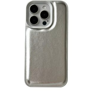 【iPhone14 Pro ケース】PUレザーパフケース (シルバー)-4573531550703