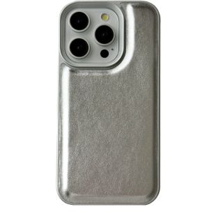 【iPhone15 Pro ケース】PUレザーパフケース (シルバー)-4573531550680