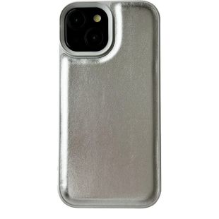 【iPhone15/14/13 ケース】PUレザーパフケース (シルバー)-4573531550673