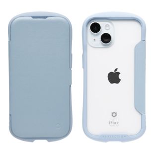 【iPhone15 ケース】iFace Reflection ダイアリー ポリカーボネート クリアケース (ペールブルー)-4522327967713