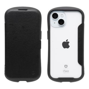 【iPhone15 ケース】iFace Reflection ダイアリー ポリカーボネート クリアケース (ブラック)-4522327967690