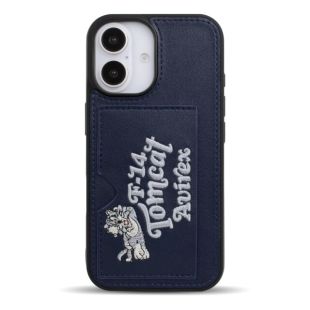 ◆【iPhone16 ケース】AVIREX ポケット付き背面ケース (刺繍/ネイビー)-4573317643117