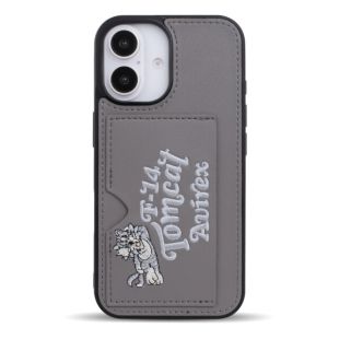 ◆【iPhone16 ケース】AVIREX ポケット付き背面ケース (刺繍/グレー)-4573317643100